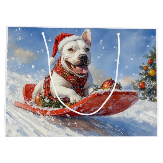 Bull Terrier Dog in Sledge Let it Schnee Weihnacht Große Geschenktüte (Rückseite)