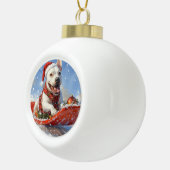 Bull Terrier Dog in Sledge Let it Schnee Weihnacht Keramik Kugel-Ornament (Rechts)