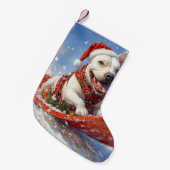 Bull Terrier Dog in Sledge Let it Schnee Weihnacht Kleiner Weihnachtsstrumpf (Vorderansicht (hängend))