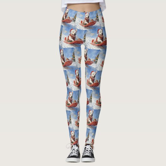 Bull Terrier Dog in Sledge Let it Schnee Weihnacht Leggings (Vorderseite)