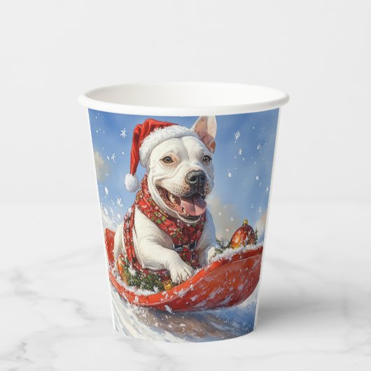 Bull Terrier Dog in Sledge Let it Schnee Weihnacht Pappbecher (Vorderseite)