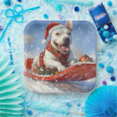 Bull Terrier Dog in Sledge Let it Schnee Weihnacht Pappteller (Party)
