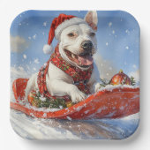 Bull Terrier Dog in Sledge Let it Schnee Weihnacht Pappteller (Vorderseite)
