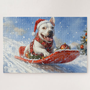 Bull Terrier Dog in Sledge Let it Schnee Weihnacht Puzzle