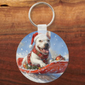 Bull Terrier Dog in Sledge Let it Schnee Weihnacht Schlüsselanhänger (Vorderseite)