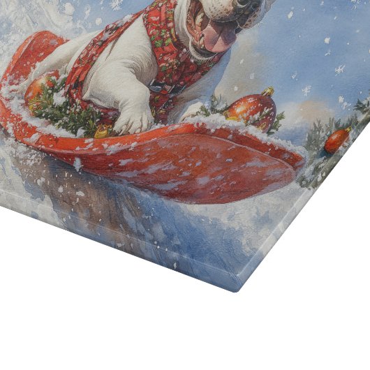 Bull Terrier Dog in Sledge Let it Schnee Weihnacht Schneidebrett (Ecke)