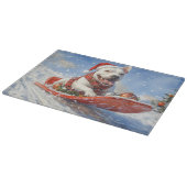 Bull Terrier Dog in Sledge Let it Schnee Weihnacht Schneidebrett (Ecke)