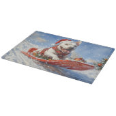 Bull Terrier Dog in Sledge Let it Schnee Weihnacht Schneidebrett (Ecke)