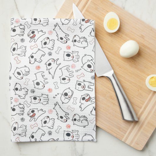 Bull Terrier Dog Lover Seamless Muster Geschirrtuch (Viertel Falte)