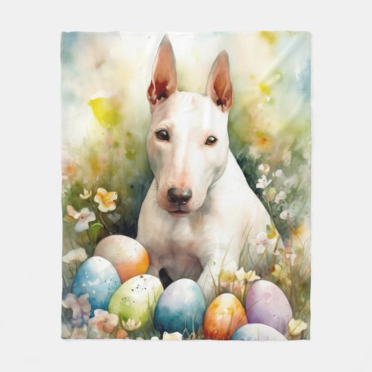 Bull Terrier Dog mit Ostereier Urlaub Fleecedecke (Vorderseite)