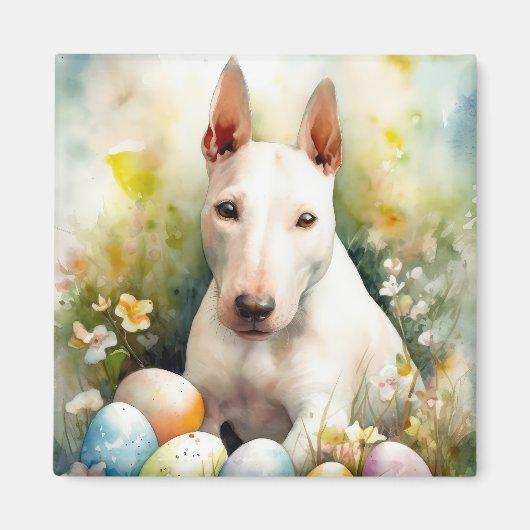 Bull Terrier Dog mit Ostereier Urlaub Magnet (Vorne)