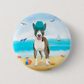 Bull Terrier Dog on Beach Button (Vorderseite)