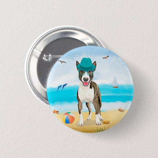 Bull Terrier Dog on Beach Button (Vorne & Hinten)