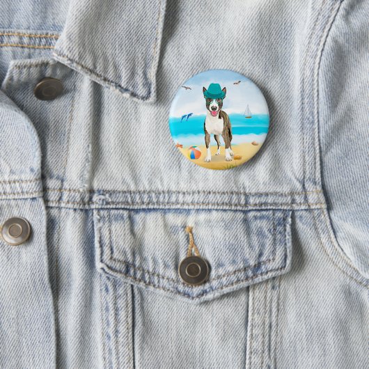 Bull Terrier Dog on Beach Button (Beispiel)