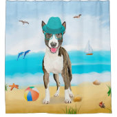 Bull Terrier Dog on Beach Duschvorhang (Vorderseite)