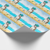 Bull Terrier Dog on Beach Geschenkpapier (Ecke)