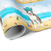 Bull Terrier Dog on Beach Geschenkpapier (Rolleneckpunkt)