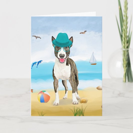 Bull Terrier Dog on Beach Karte (Vorderseite)