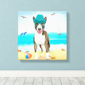 Bull Terrier Dog on Beach Leinwanddruck (Insitu (Holzboden))