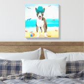 Bull Terrier Dog on Beach Leinwanddruck (Insitu (Schlafzimmer))