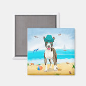 Bull Terrier Dog on Beach Magnet (Vorderseite/Rückseite)