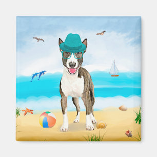 Bull Terrier Dog on Beach Magnet