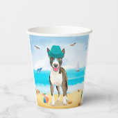 Bull Terrier Dog on Beach Pappbecher (Rückseite)