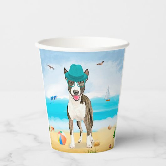 Bull Terrier Dog on Beach Pappbecher (Vorderseite)