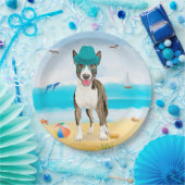 Bull Terrier Dog on Beach Pappteller (Party)
