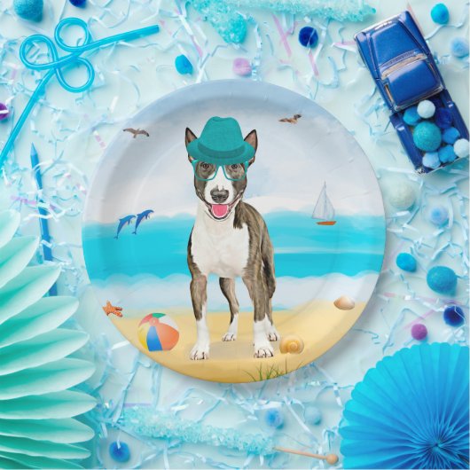 Bull Terrier Dog on Beach Pappteller (Party)
