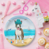 Bull Terrier Dog on Beach Pappteller (Party)