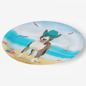Bull Terrier Dog on Beach Pappteller (Schrägansicht)
