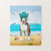 Bull Terrier Dog on Beach Puzzle (Vertikal)