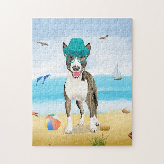 Bull Terrier Dog on Beach Puzzle (Vertikal)