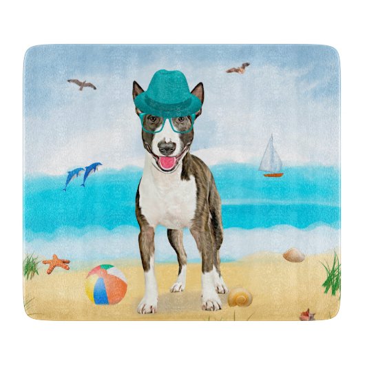 Bull Terrier Dog on Beach Schneidebrett (Vorderseite)