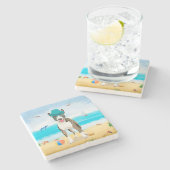 Bull Terrier Dog on Beach Steinuntersetzer (Seitenansicht)