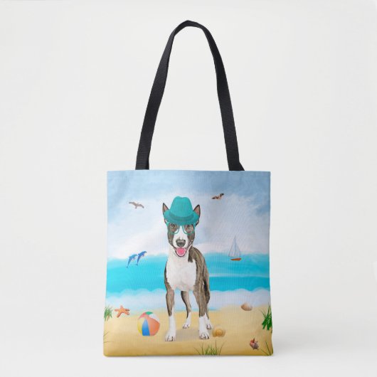 Bull Terrier Dog on Beach Tasche (Vorderseite)
