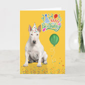 Bull Terrier Dog Party Hat Yellow Birthday Karte (Vorderseite)