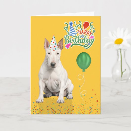 Bull Terrier Dog Party Hat Yellow Birthday Karte (Kleine Pflanze)