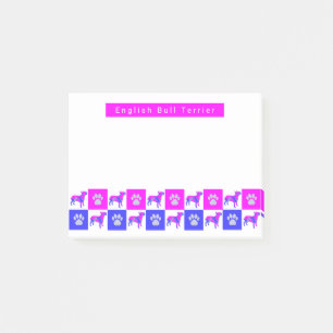 Bull Terrier Dog & Paw Hot Pink & Blue Silhouette Post-it Klebezettel