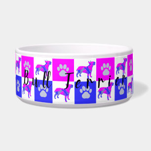 Bull Terrier Dog & Paw Hot Pink und Blue Bowl Napf