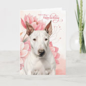 Bull Terrier Dog Pink Botanical Flowers Birthday Karte (Vorderseite)
