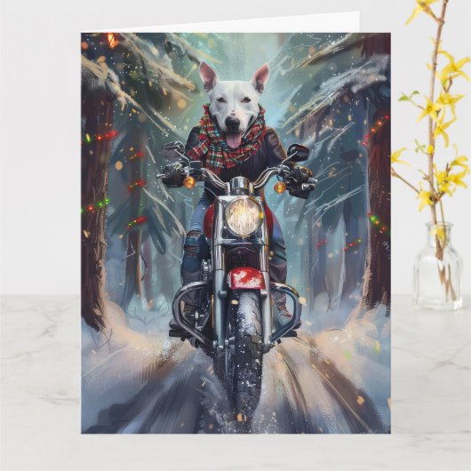 Bull Terrier Dog Riding Motorrad Weihnachten Karte (Gelbe Blume)