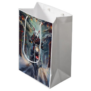 Bull Terrier Dog Riding Motorrad Weihnachten Mittlere Geschenktüte