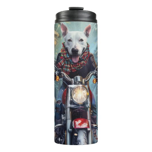 Bull Terrier Dog Riding Motorrad Weihnachten Thermosbecher (Vorderseite)
