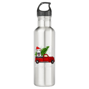 Bull Terrier Dog Riding Red Truck Weihnachtsdekor Edelstahlflasche