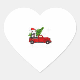 Bull Terrier Dog Riding Red Truck Weihnachtsdekor Herz-Aufkleber
