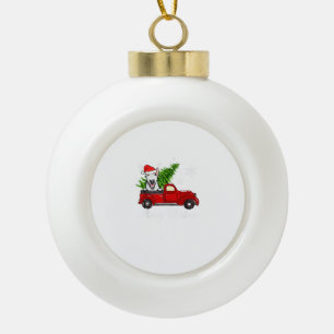 Bull Terrier Dog Riding Red Truck Weihnachtsdekor Keramik Kugel-Ornament