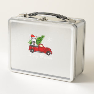Bull Terrier Dog Riding Red Truck Weihnachtsdekor Metall Brotdose