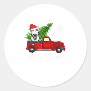 Bull Terrier Dog Riding Red Truck Weihnachtsdekor Runder Aufkleber